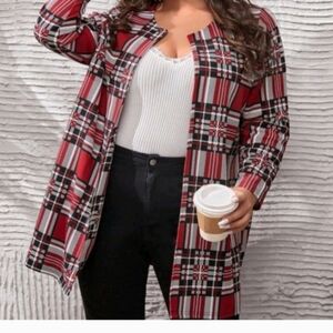 Plaid Longline Cardigan - Red and Black